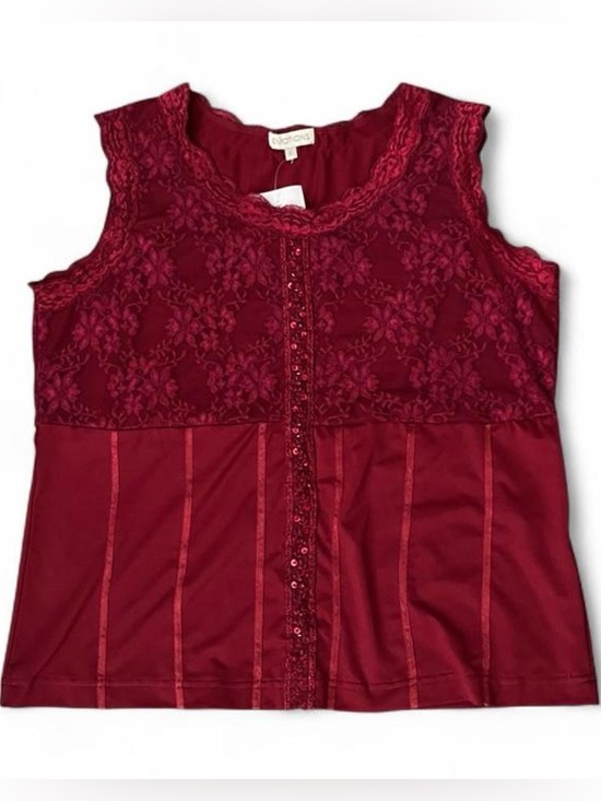 Emotions Tops - Size Large Dark Red Beaded Lace Tank Top